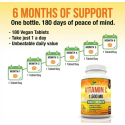 Vitamin C 1500mg per Tablet, High Strength 180 Vegan Tablets, Food Supplement, 6 Month Supply - Made in UK