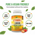 Vitamin C 1500mg per Tablet, High Strength 180 Vegan Tablets, Food Supplement, 6 Month Supply - Made in UK